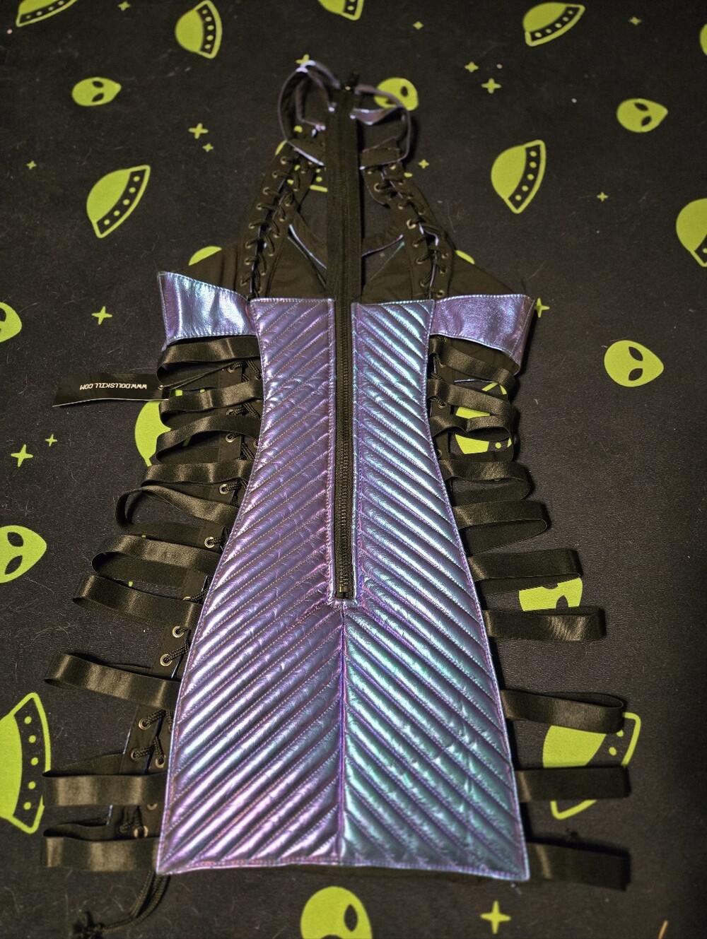Iridescent Purple Holographic Lace-Up Harness Dress - Picture 2 of 7